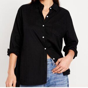 Brand New Old Navy Black Linen Blend Boyfriend Button Down  Shirt